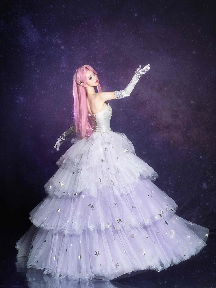 Star Dream Light Purple Sleeveless Top Stars High-low Skirt Set - Nikki Tomorrow