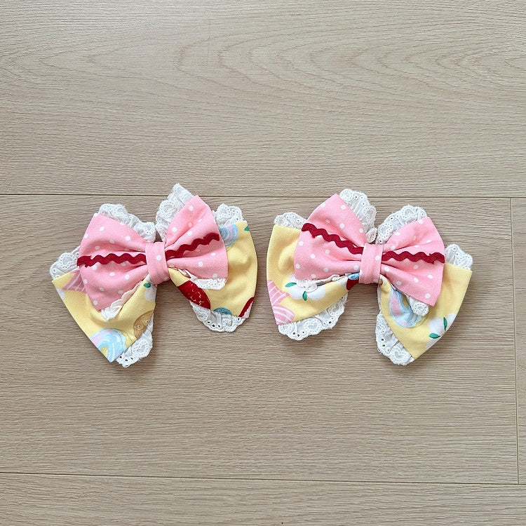 Creamy / White Pink Hairclip Yellow Bowknot