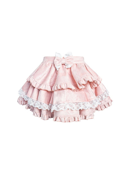 Pink Bow with Trim Lace Tiered Accents and Skirt Sweet