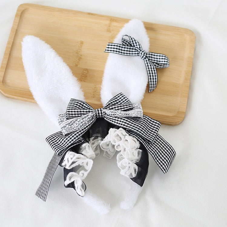 Ear Bunny Gingham Cute 4 Bowknot KC with Detachable Lolita Bowknots Colors Small