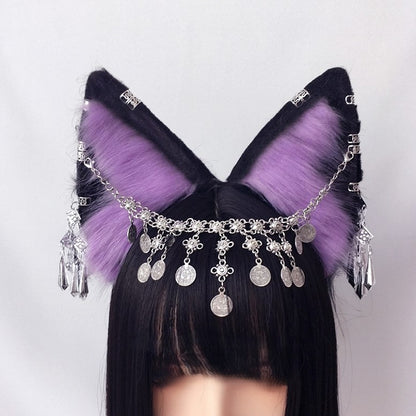 Black Wolf Purple KC with Ear Silver Tassel Details