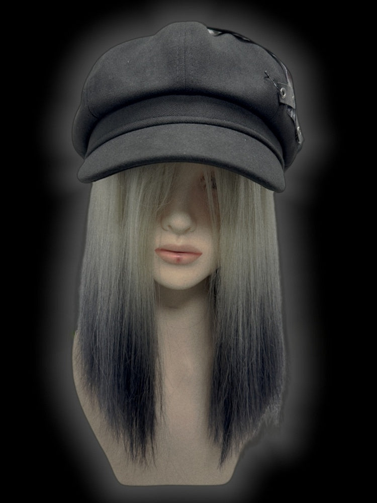 Y2K Black Criss-cross Straps Goth Girl Applique Punk Beret