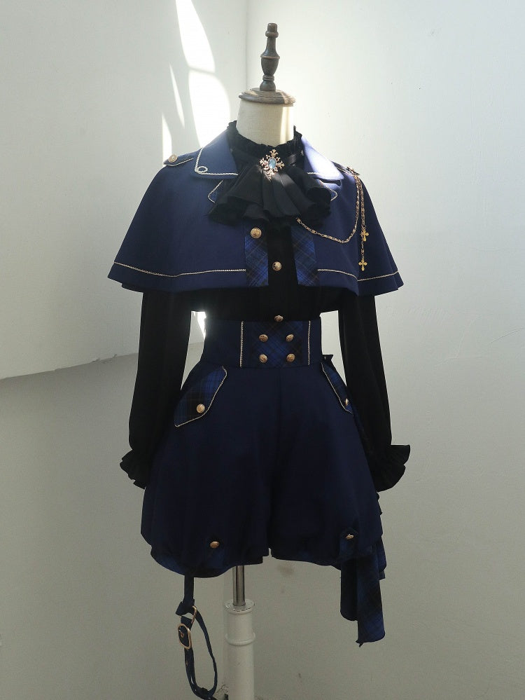 ダークブルーのレイブンクロー王子ロリータセットケープ+ハイウエストショーツ