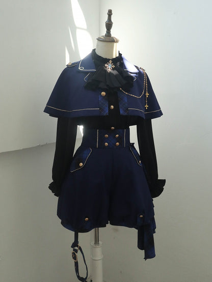 ダークブルーのレイブンクロー王子ロリータセットケープ+ハイウエストショーツ