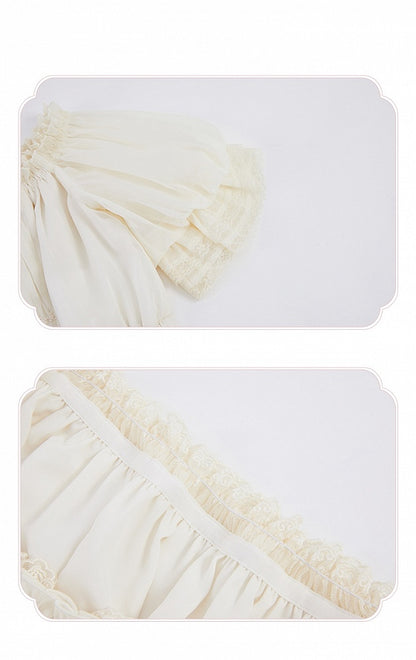 ネックラインフリルオフショルダーブラウス アプリコット