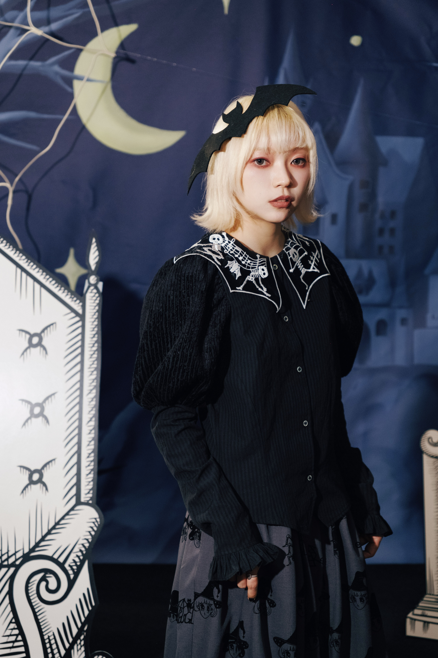 クロップドスリーブ スパイダーカラー パフトップ