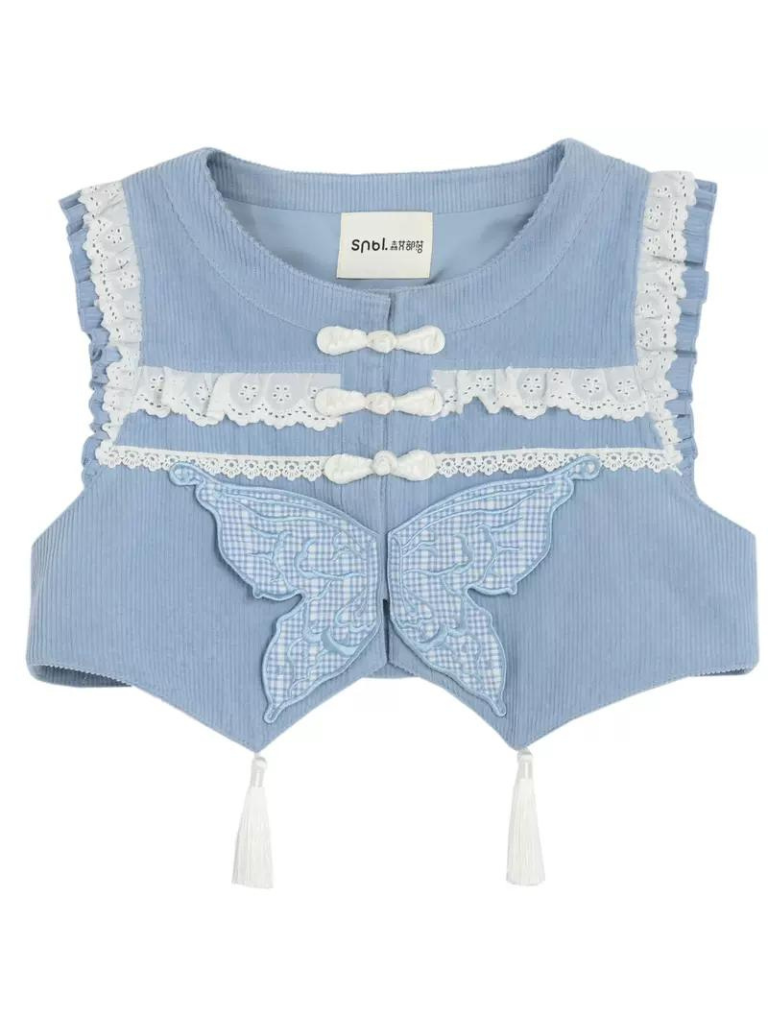 Weste Blau Wald Rüschen Schmetterling Rock China Blau Hemd