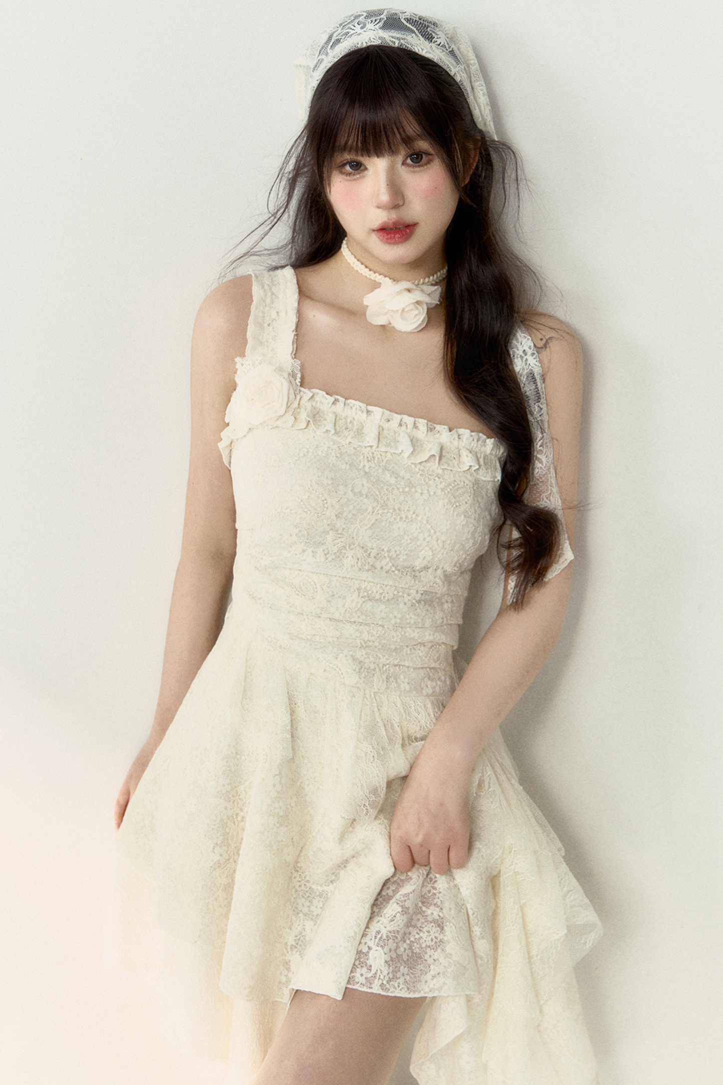 Blumenkleid Asymmetrisch Spitze Ärmellos