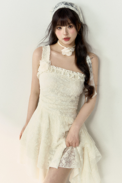 Blumenkleid Asymmetrisch Spitze Ärmellos