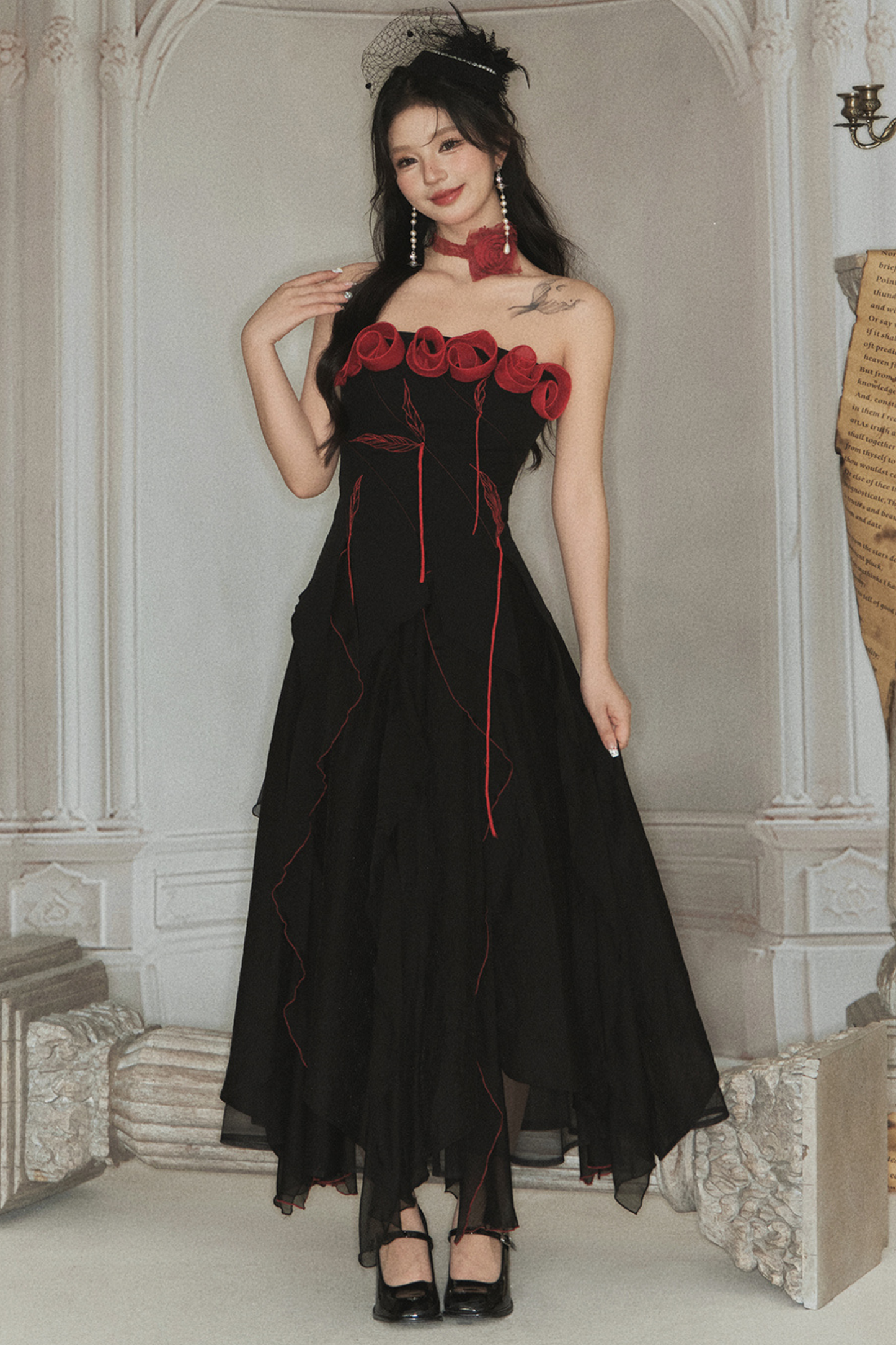 ビスチェ + クラッシュヘビーローズスカート