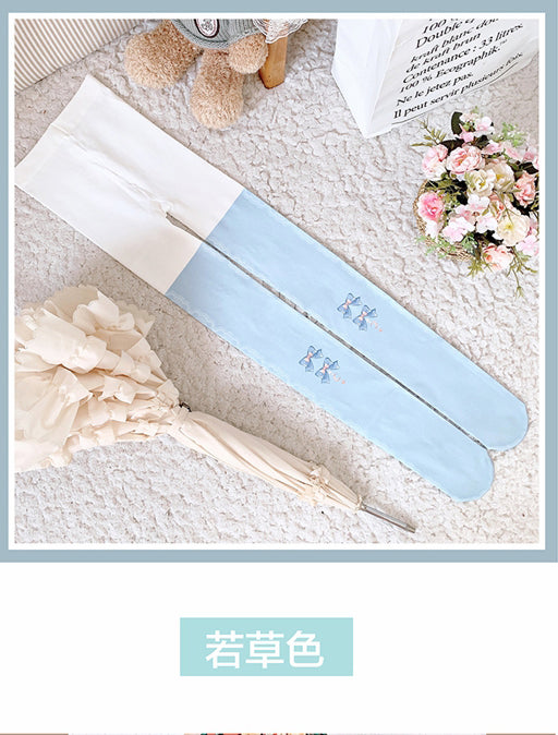 ブルームーンと蝶結びプリントのロリータベルベットタイツ