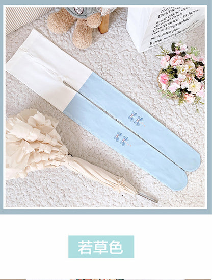 ブルームーンと蝶結びプリントのロリータベルベットタイツ