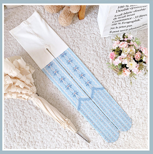 ブルームーンと蝶結びプリントのロリータベルベットタイツ