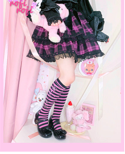 Bunny Print Sweet Lolita Underknee Striped Stockings