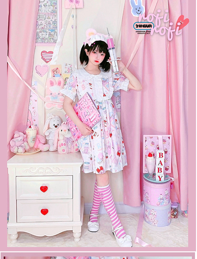 Bunny Print Sweet Lolita Underknee Striped Stockings