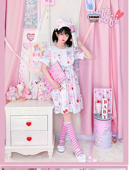 Bunny Print Sweet Lolita Underknee Striped Stockings