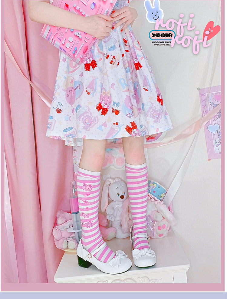 Bunny Print Sweet Lolita Underknee Striped Stockings