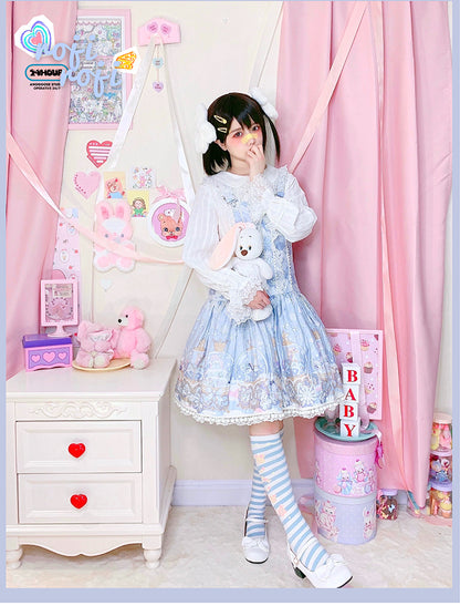 Bunny Print Sweet Lolita Underknee Striped Stockings
