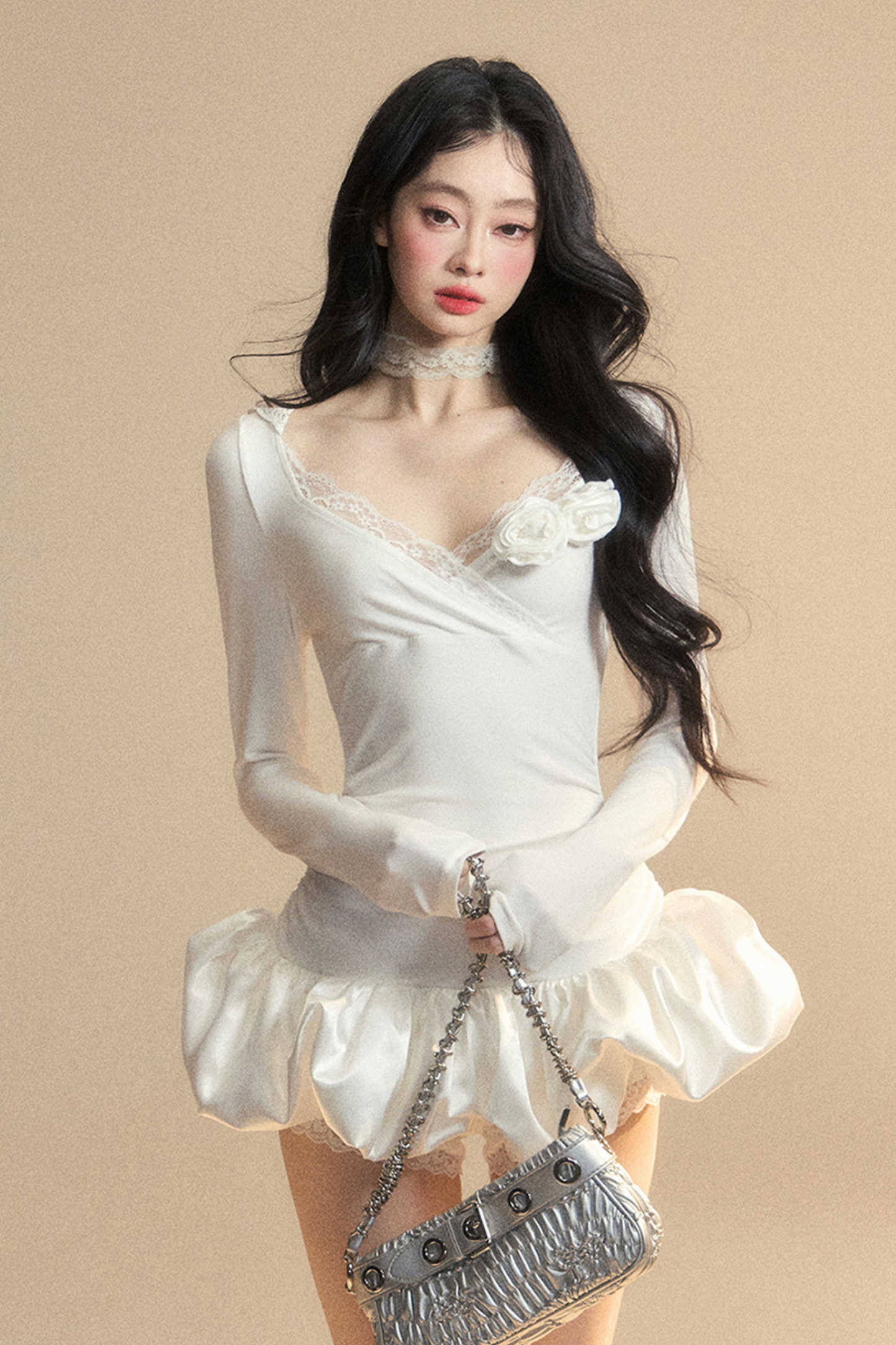 Ballon-Kurzes Spitzenkleid mit Kapuze und Ballettkern