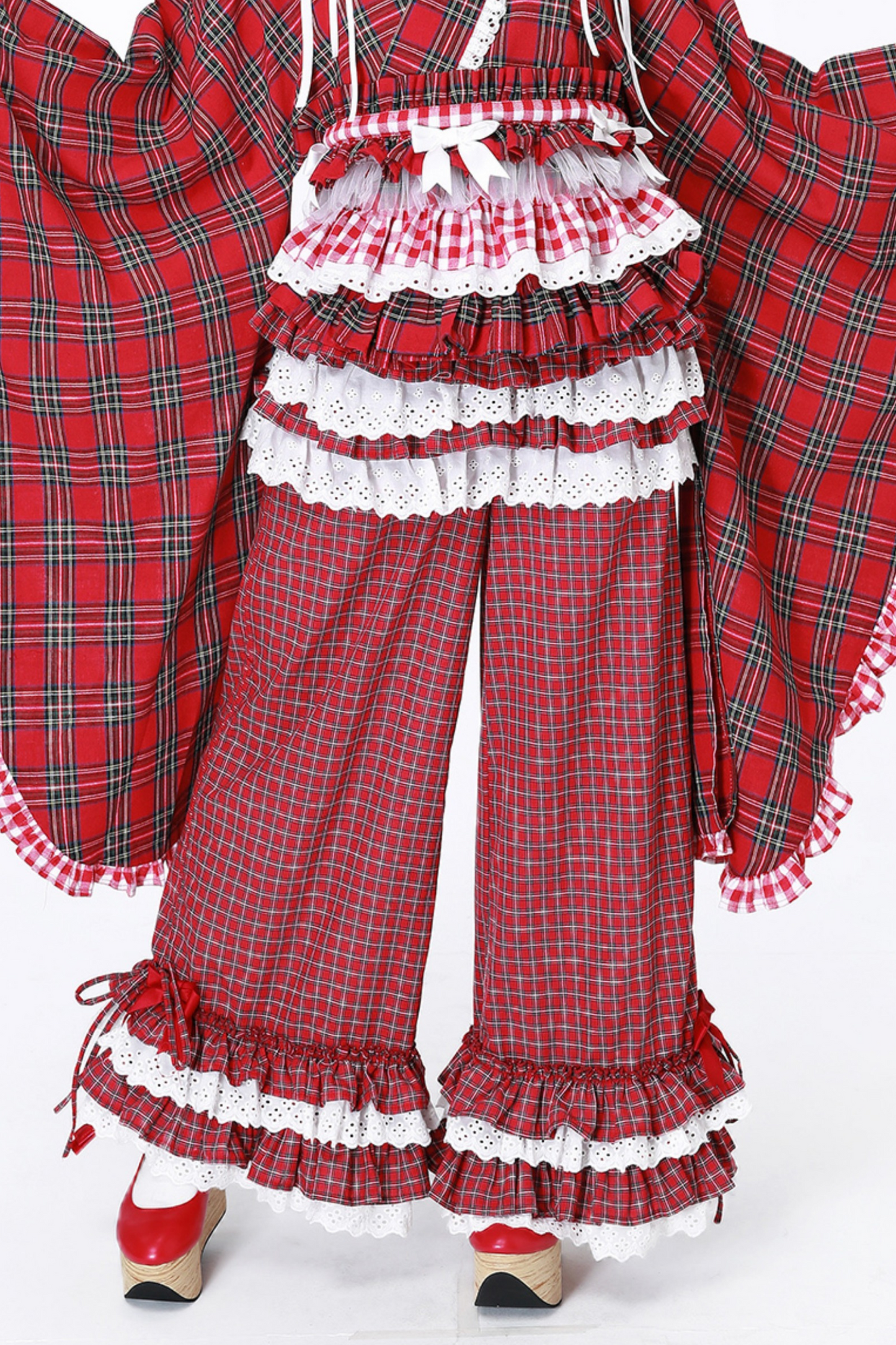 Lange Spitzenhose Retro Rüschen Karo