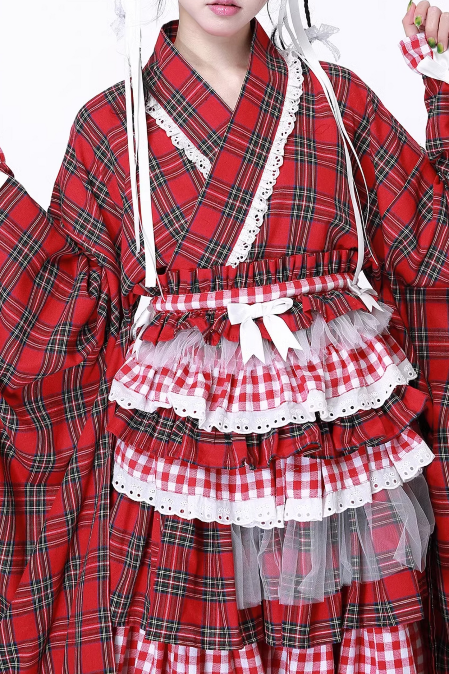 着物風レトロチェックトップス