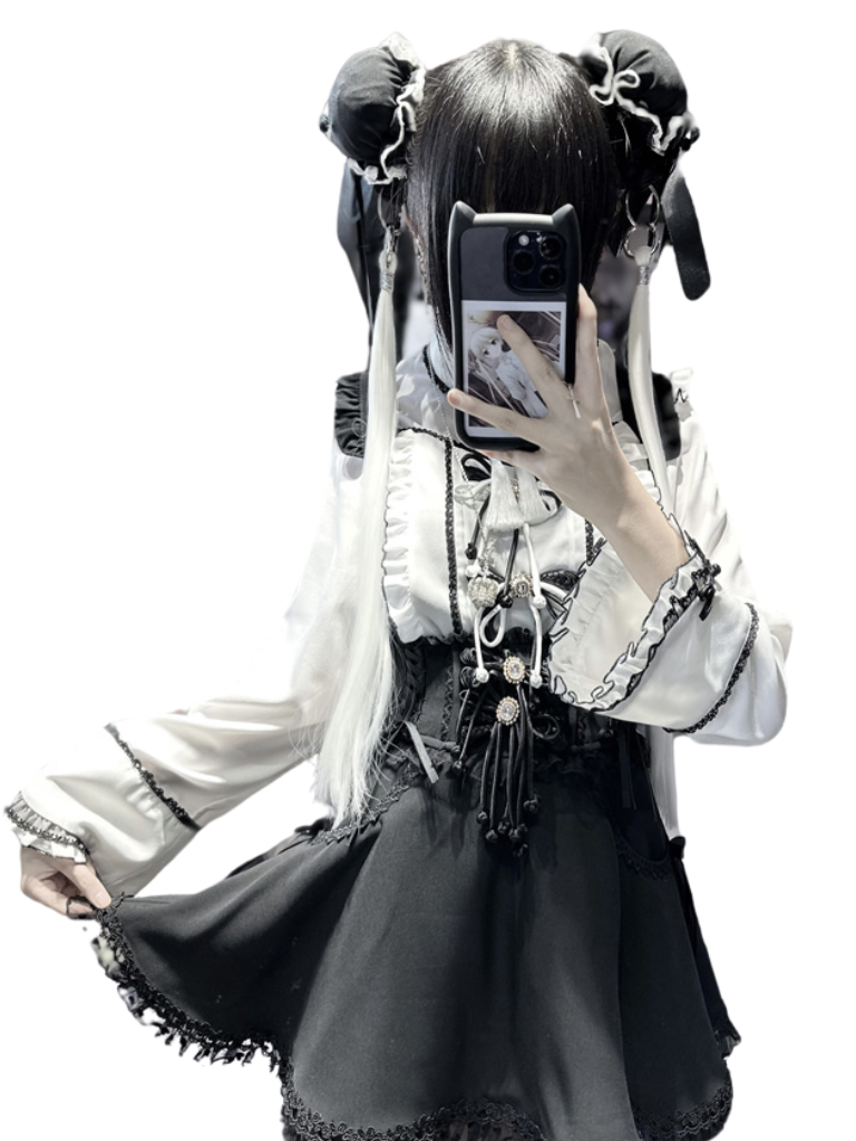 レースバックルフリルシャツ チャイナスリーブベル