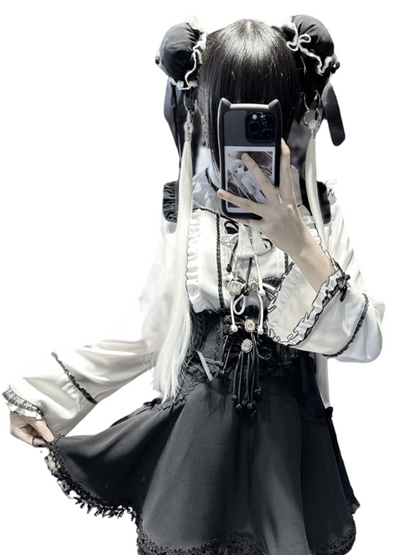 レースバックルフリルシャツ チャイナスリーブベル