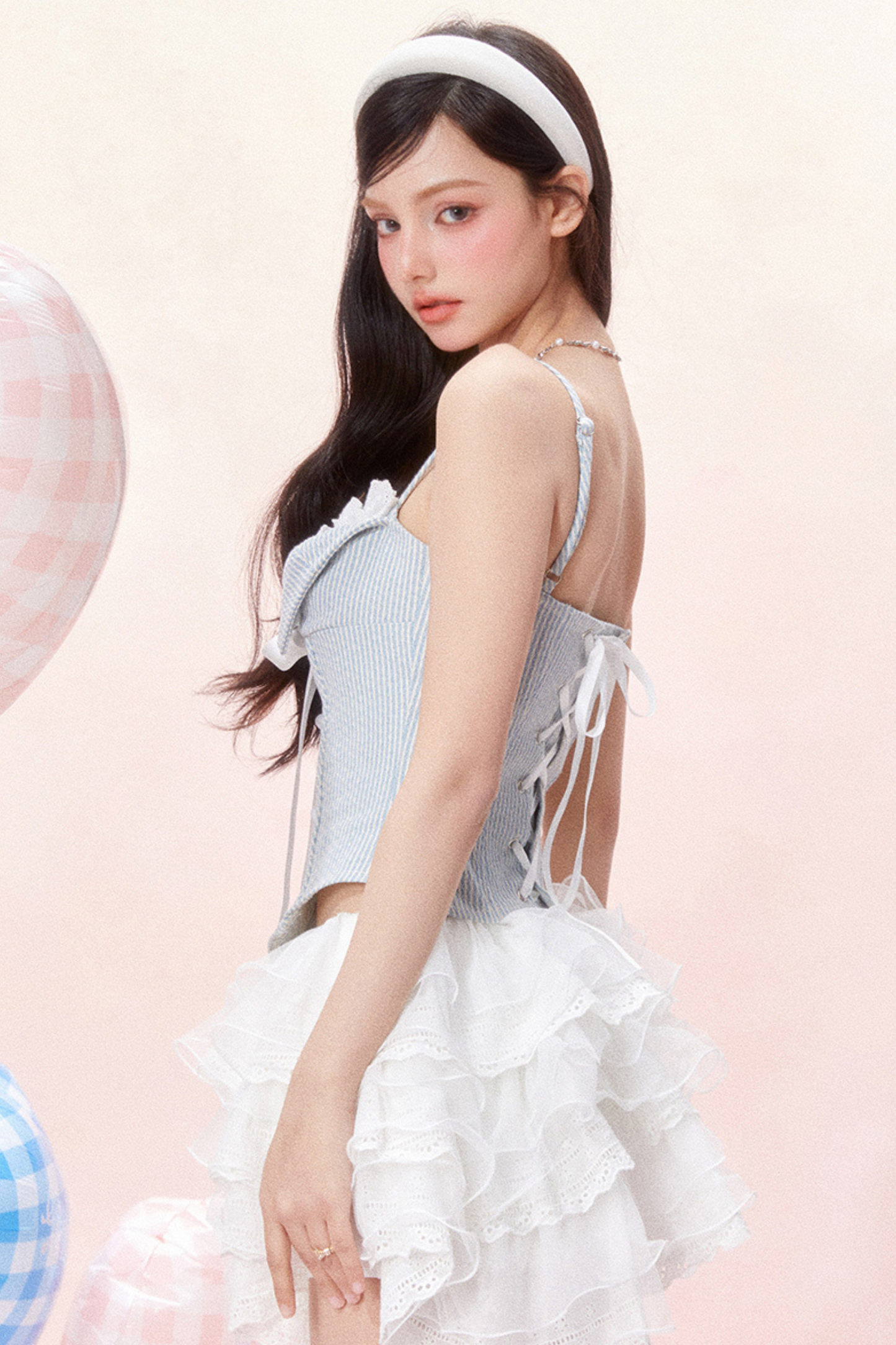 Ribbon Lace Camisole Ruffle Denim