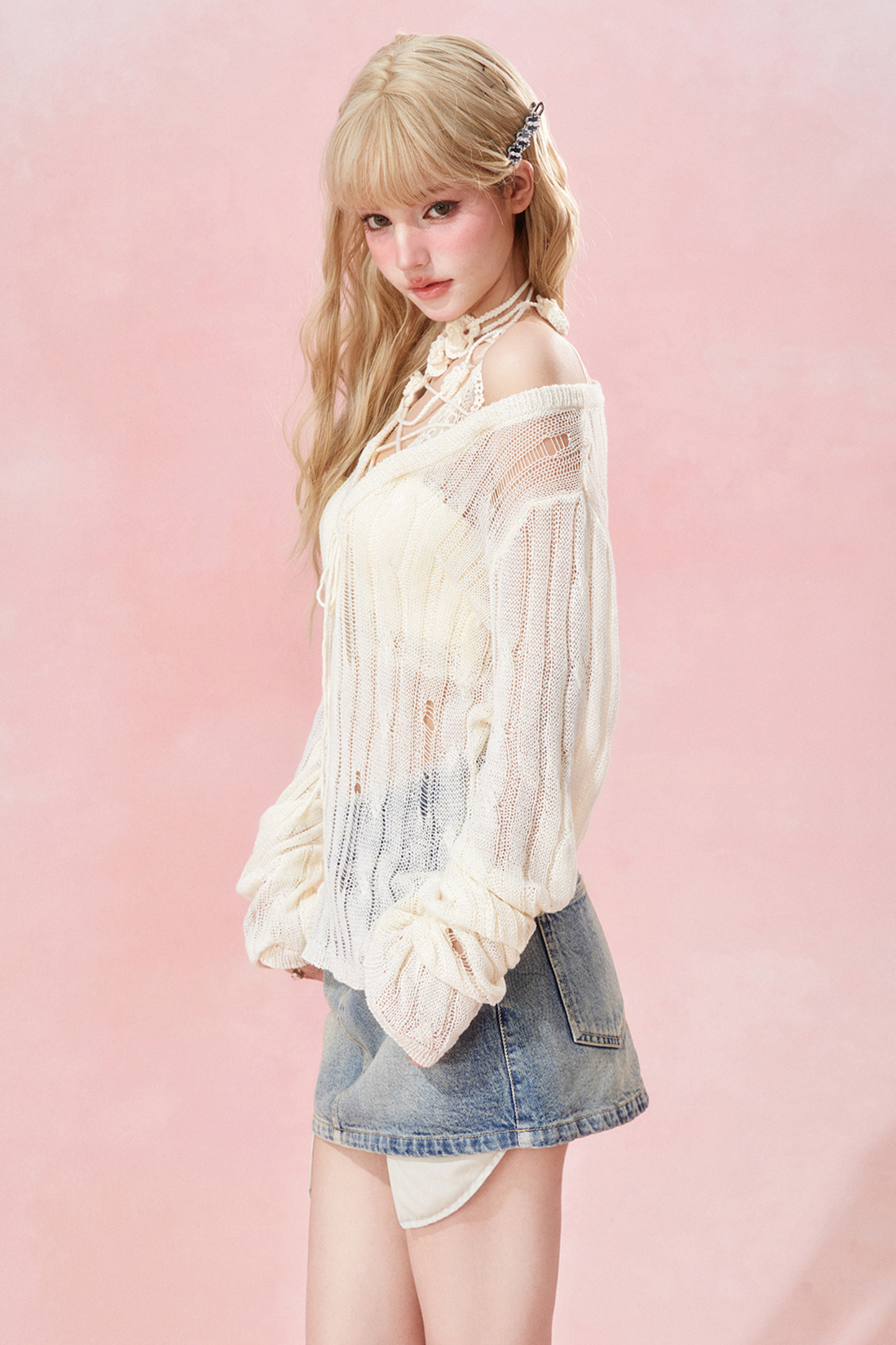 innerer Strickpullover-Ausschnitt Transparentes Korsett +