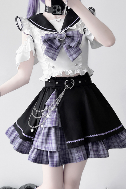 Set Sailor Flared Check Top + Rock Mine