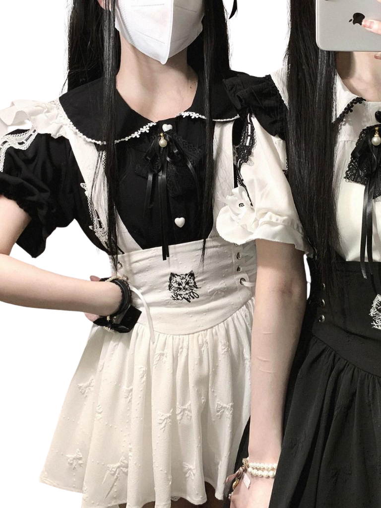 Spitzenhemd mit Puffärmeln und Kragen