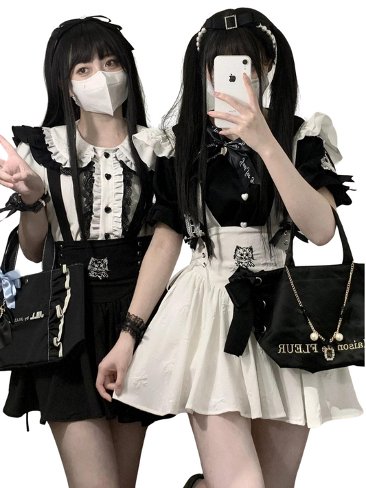 Spitzenhemd mit Puffärmeln und Kragen