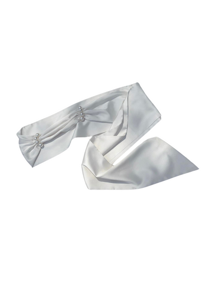 Satin Collar Square Apricot + Belt Retro Pearl Dress French