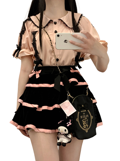 Spitzenhemd mit Puffärmeln und Kragen