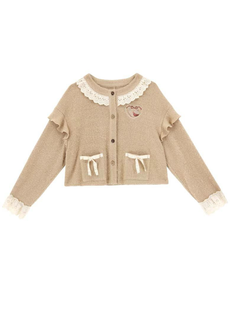 Rock Lang Cardigan Retro Creme Plissee