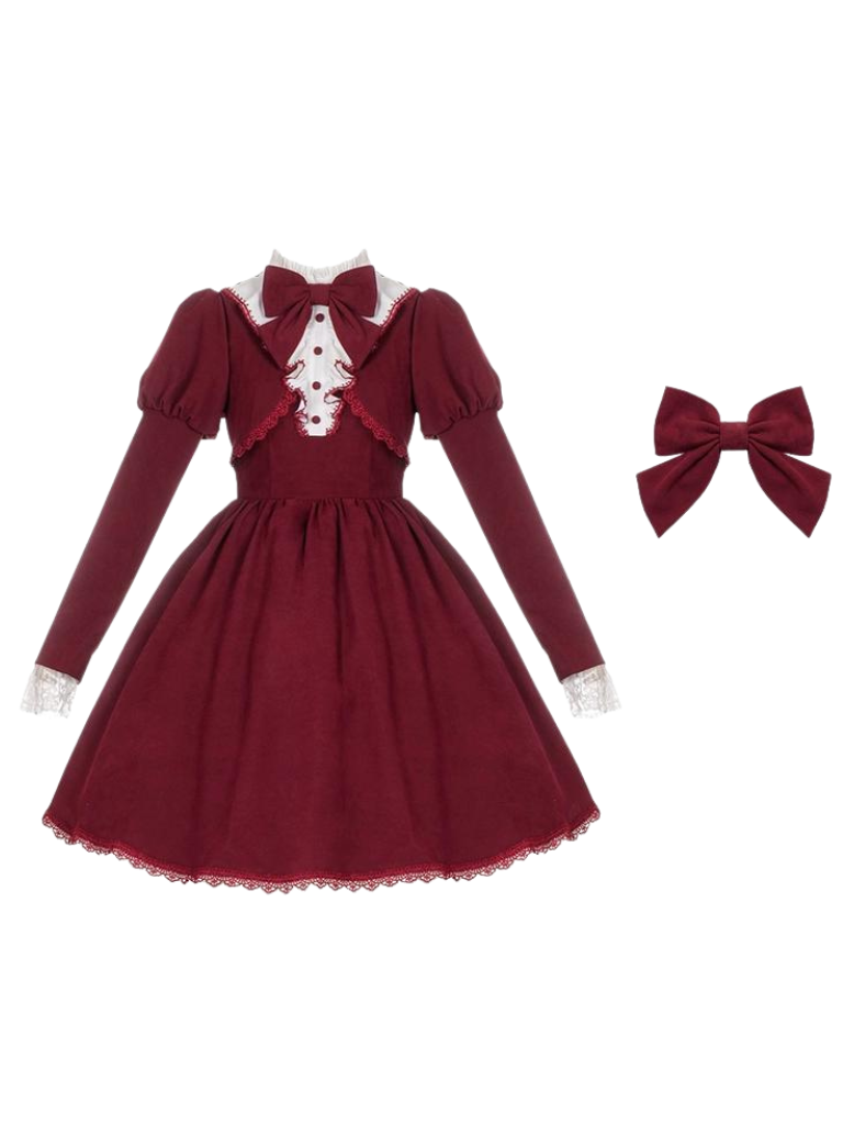 Gothic Zweiteiler mit Kunstband und Lolita-Kleid