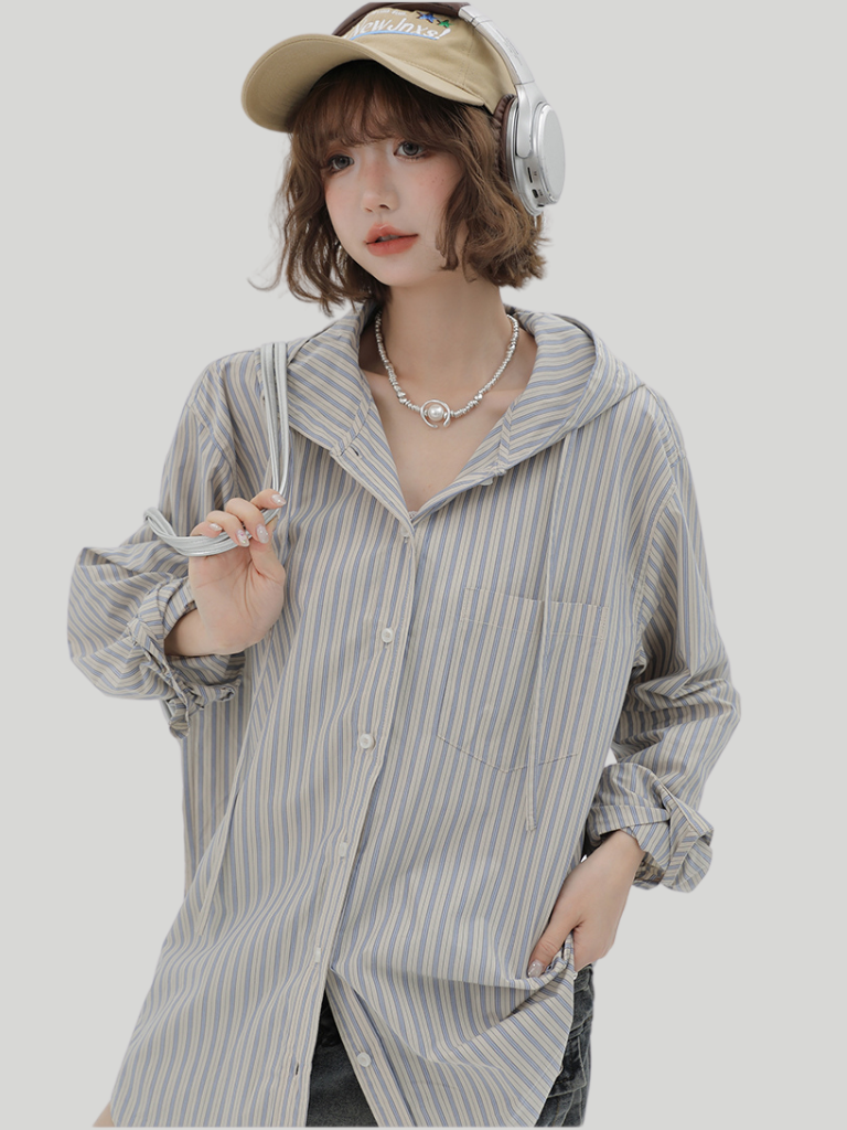 Halo Shirt Girly Over Striped Hoodie