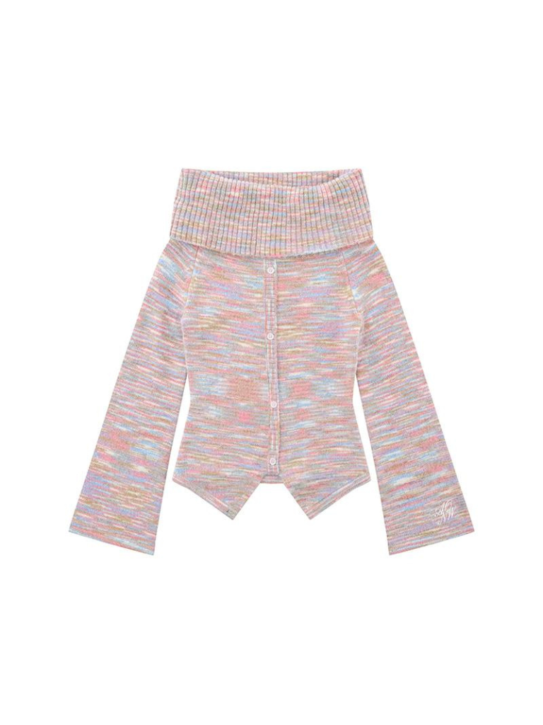 Schulterfreier Strickpullover aus reinem Dzire-Streifen in Regenbogenfarben