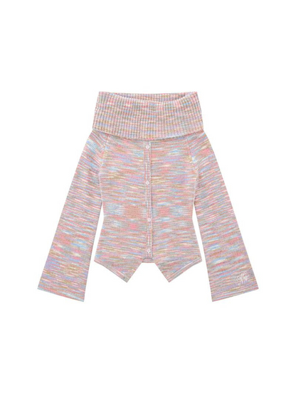 Schulterfreier Strickpullover aus reinem Dzire-Streifen in Regenbogenfarben