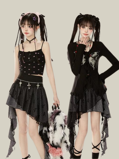 イレギュラーレースチェックスカート フリルメッシュ