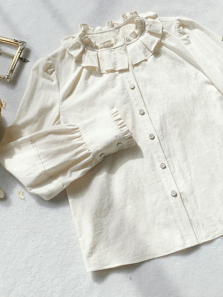 Dress French + Retro Long Ruffle Vest Green Blouse