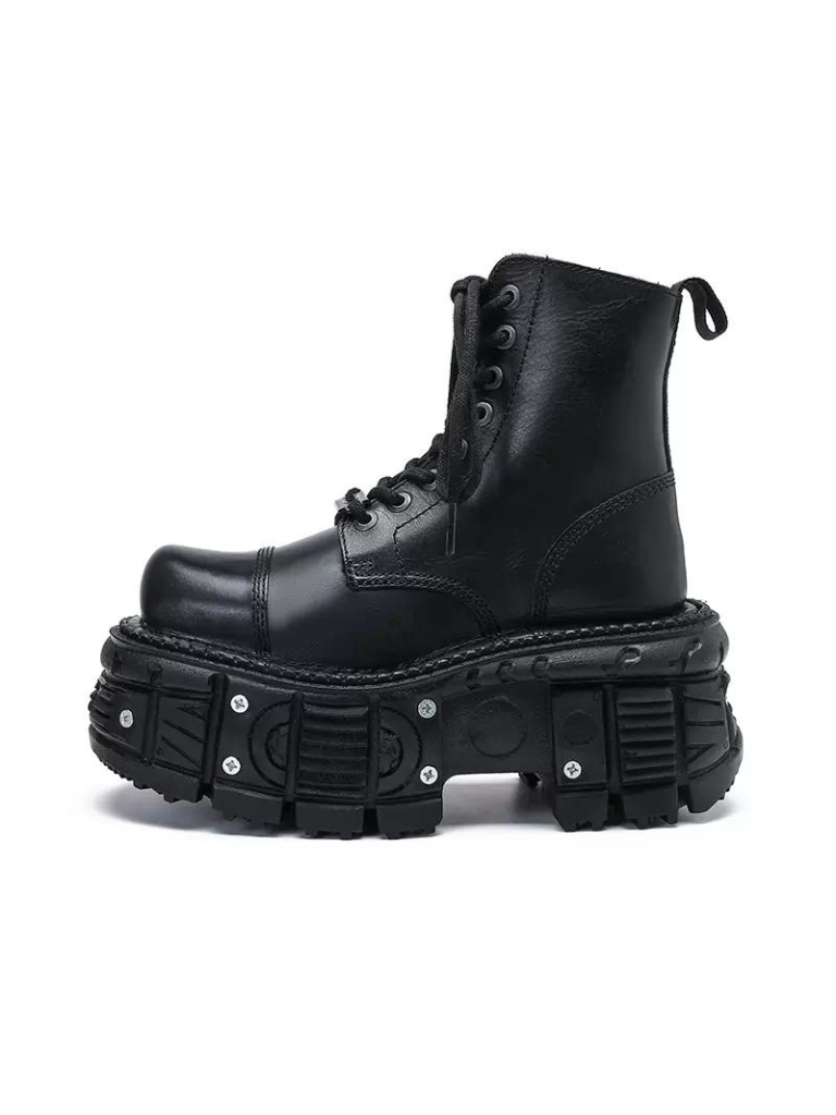 Lace-up Metal Platform Punk Boots Short Dark