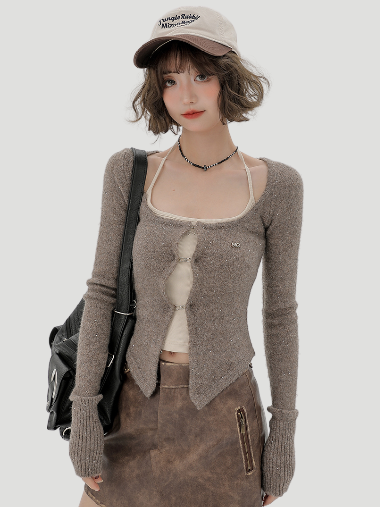 カーディガントップ レトロ サスペンダー スリム シャイニー アメリカン