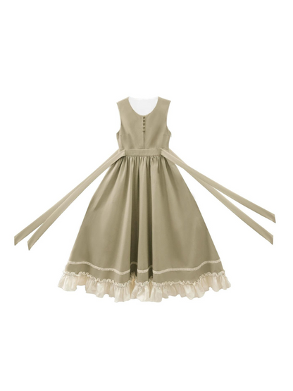 Dress French + Retro Long Ruffle Vest Green Blouse