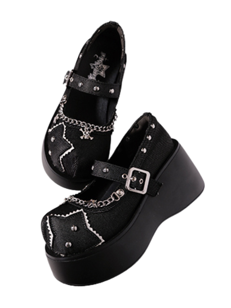 Schnalle Star Toe Platform Denim One Punk Runde Schuhe