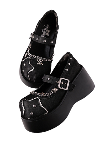 Schnalle Star Toe Platform Denim One Punk Runde Schuhe