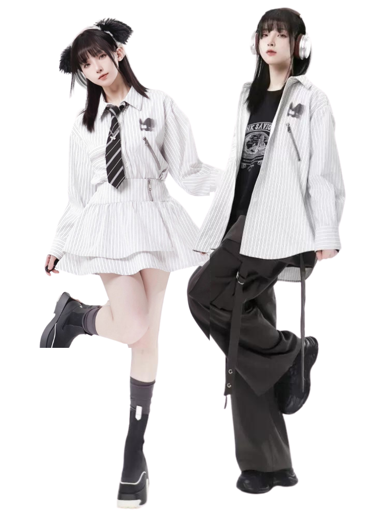 ストライプ + シャツ カジュアル ストリート レイジースカート レトロ