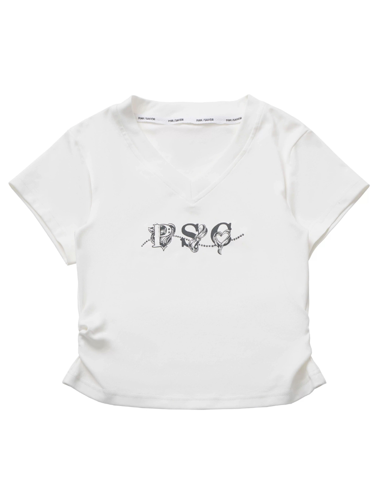 White Waist T-Shirt V-Neck Gray Slim