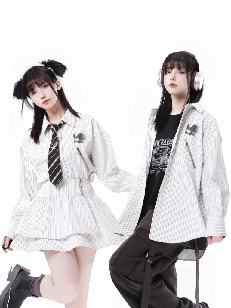 ストライプ + シャツ カジュアル ストリート レイジースカート レトロ