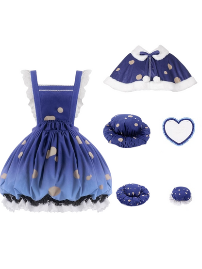 スカート帽子 + 小さな帽子 ハートアクセサリー + 大きなフリル + ケープ マッシュルーム + サスペンダー ファーブローチ帽子